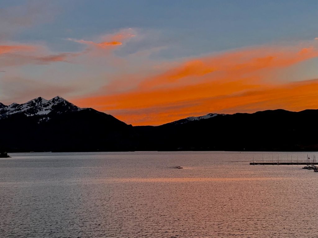 lake and mountain sunset view