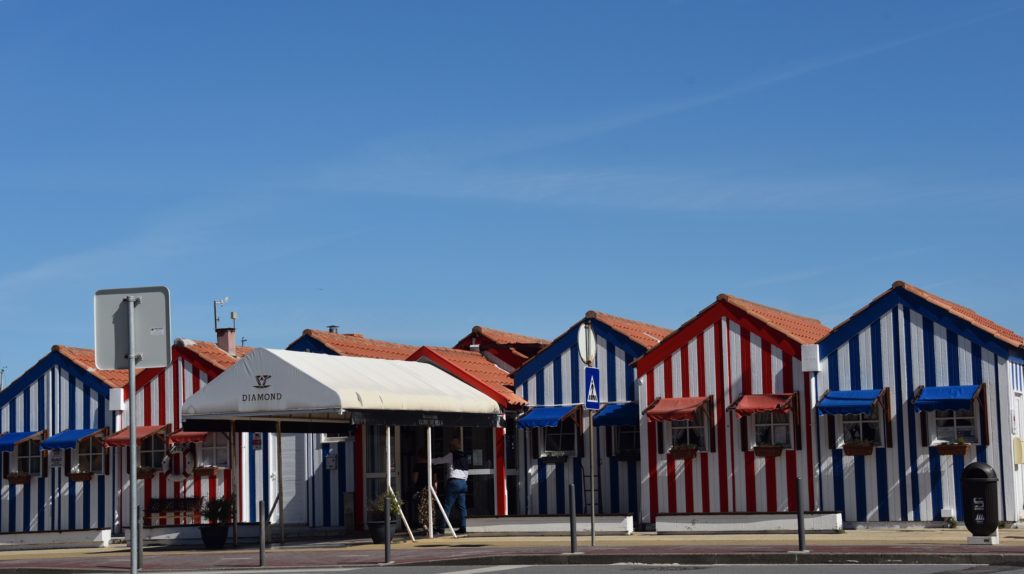 costa nova diamond red and blue stripped building