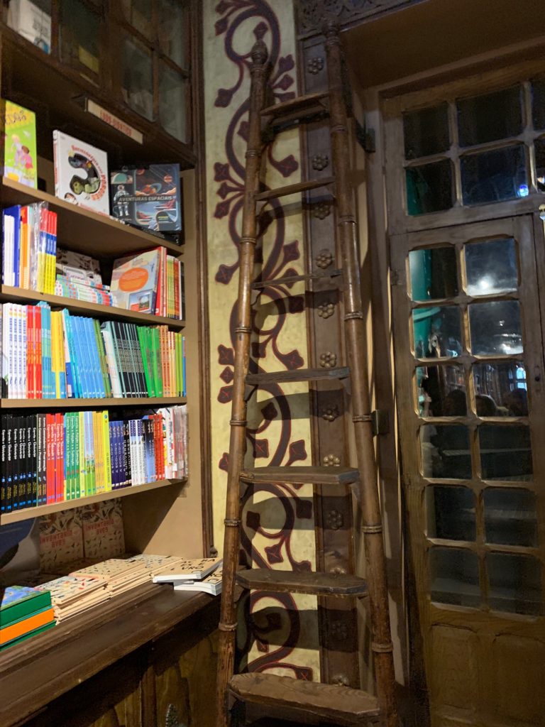 books with ladder next to it